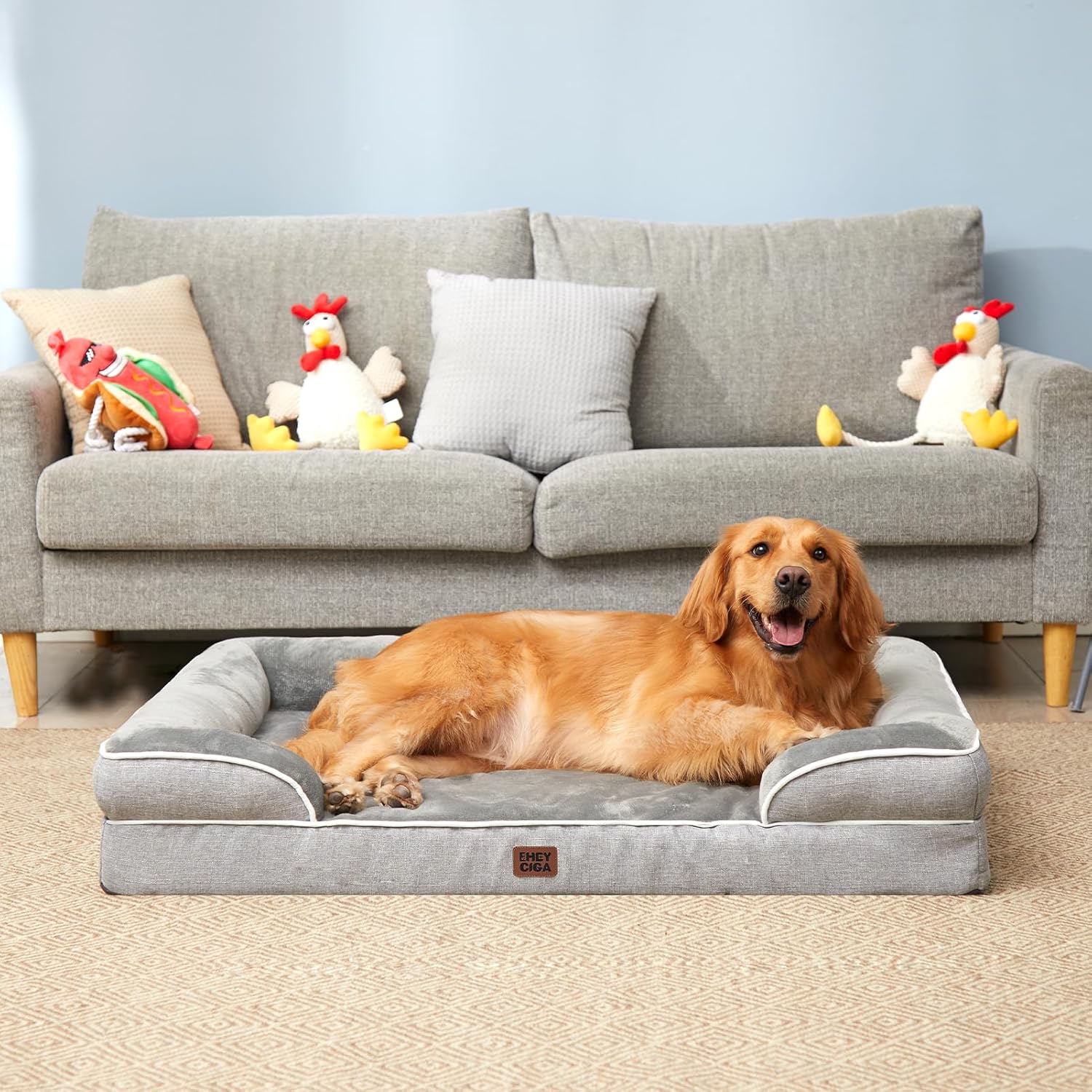 Orthopedic Memory Foam Dog Bed with Sides – Waterproof, Non-Slip, Washable Cover, Grey - Best Pet Care Store