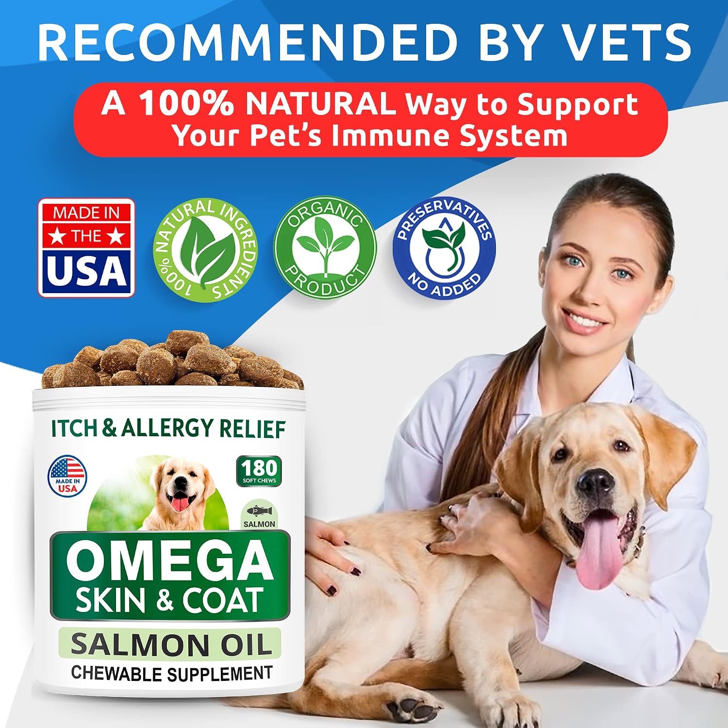 Omega 3 Alaskan Salmon Fish Oil Treats for Dogs – Skin, Coat & Joint Support, 180ct - Best Pet Care Store