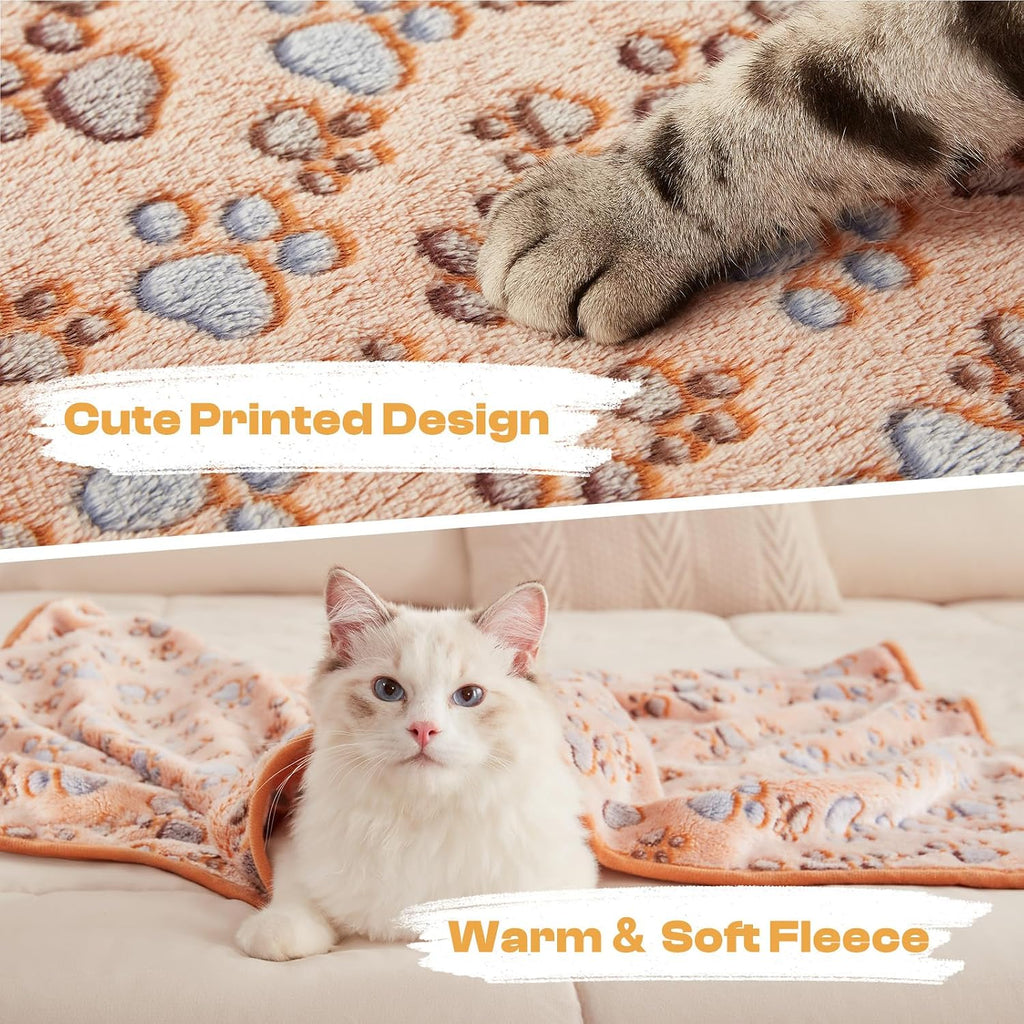Dog Blanket 3 Pack, Soft Cozy Fleece Throw for Puppy Cat,23"X16" | Fuzzy Flannel Small Pet Blanket Washable, Cute Paw Print for Crate Car Bed. Puppy Essential,Cat Stuff Gifts,Small