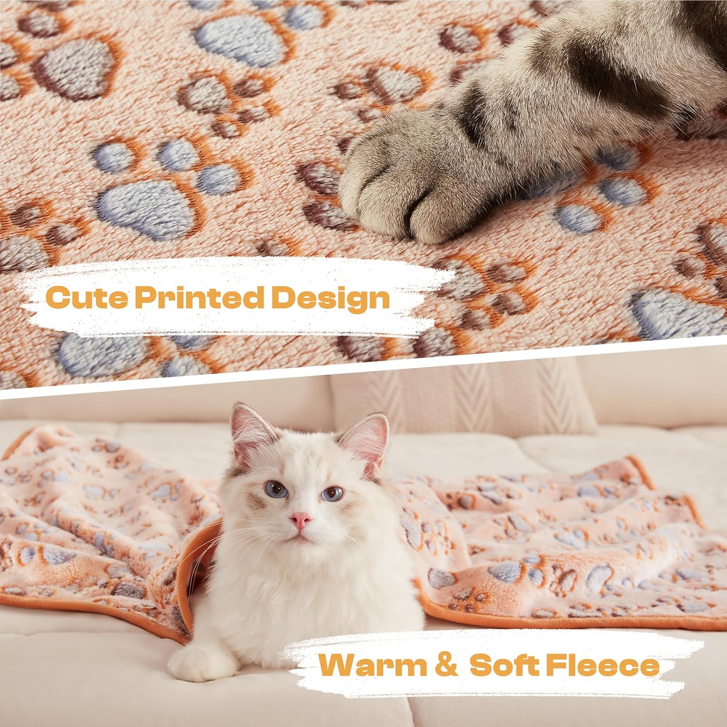 Dog Blanket 3 Pack, Soft Cozy Fleece Throw for Puppy Cat,23"X16" | Fuzzy Flannel Small Pet Blanket Washable, Cute Paw Print for Crate Car Bed. Puppy Essential,Cat Stuff Gifts,Small