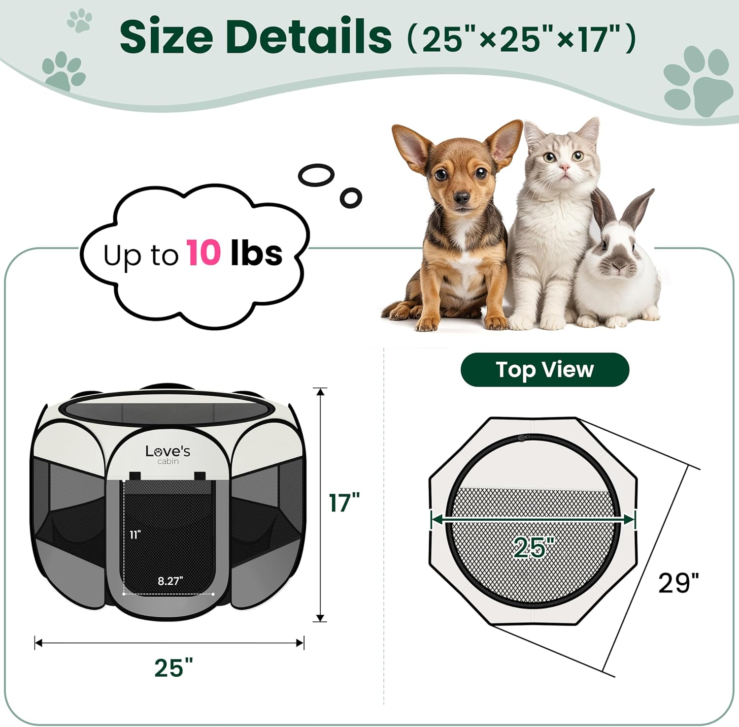 Pet Puppy Dog Playpen, Small Dog Tent Crates Cage Indoor/Outdoor, Portable Playpen for Cat, Foldable Pop up Dog Kennel Playpen with Carring Case, Removable Zipper Top, Grey - Best Pet Care Store