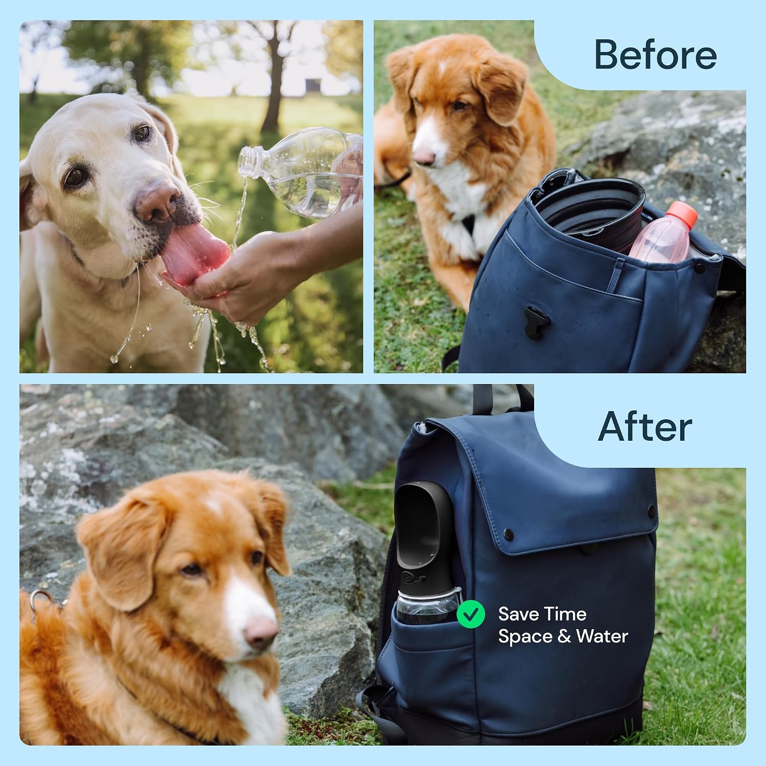 Dog Water Bottle Dispenser - 12 Oz Black, Leak-Proof | 12Oz Leak-Proof Bottle - One-Hand Use - Built-In Bowl - Use for Dog Walks, Travel, Hiking & Beach Days