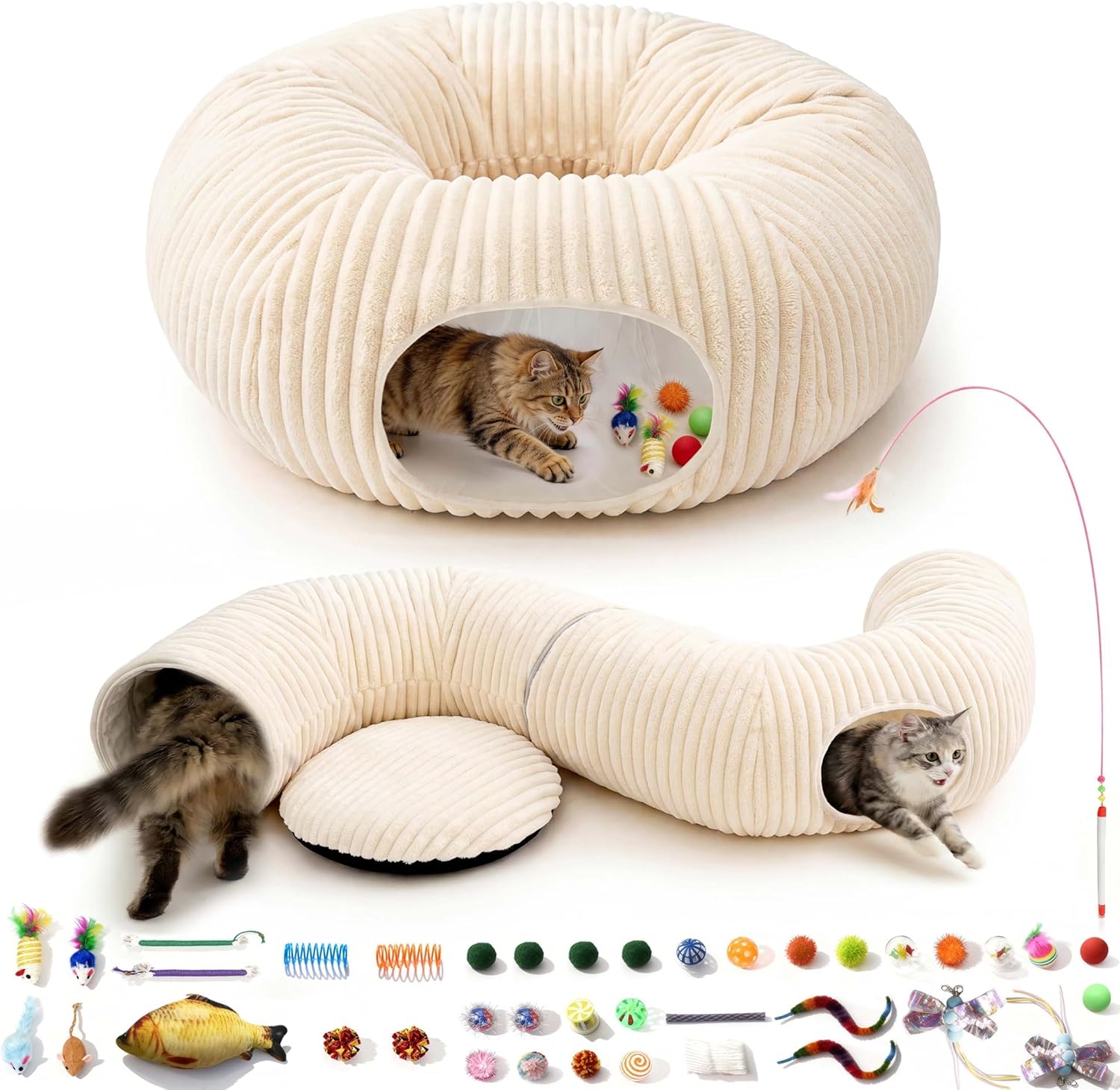 Collapsible Cat Tunnel Bed with 40-Piece Interactive Toy Set - Best Pet Care Store