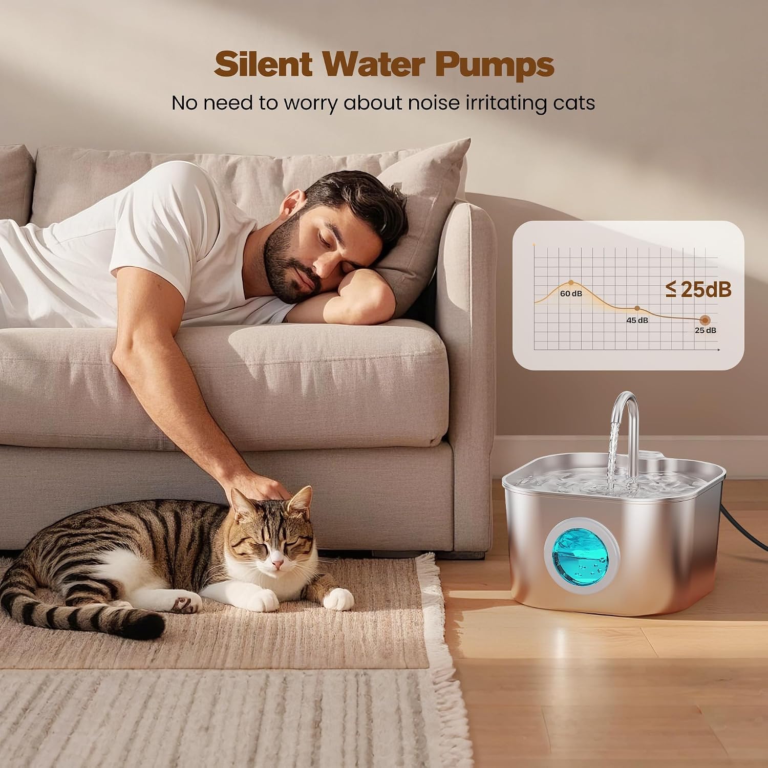 Stainless Steel Cat Water Fountain – Automatic Indoor Pet Waterer, 2.2L with Faucet Flow - Best Pet Care Store
