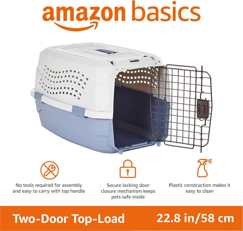 Sturdy Portable 2-Door Top-Load Hard-Sided Pet Travel Carrier with Secure Ventilation, Handle, Front & Top Entry for Dogs, Cats, 22.8"L X 15"W X 13"H, Gray & Blue - Best Pet Care Store