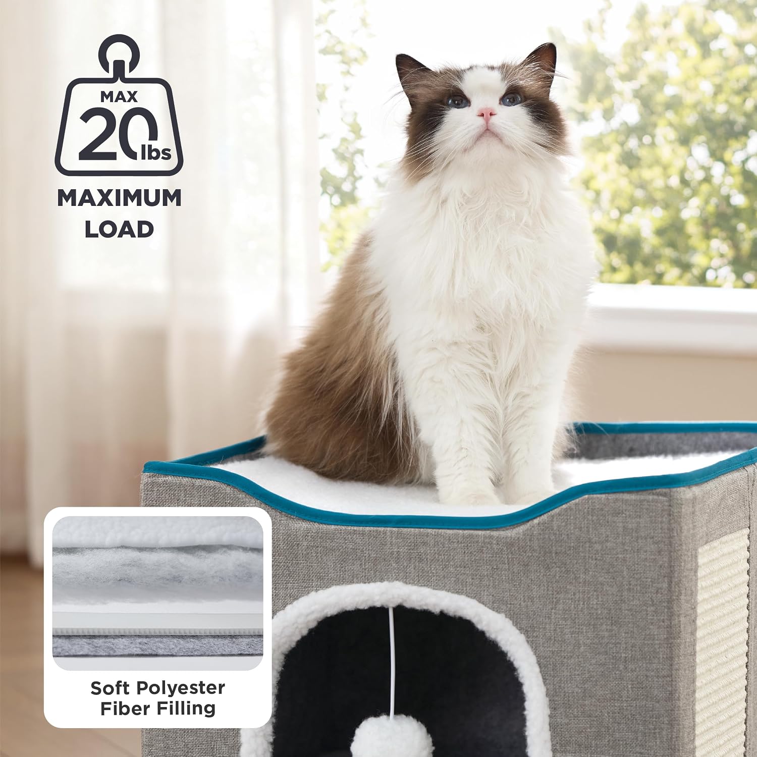 Bedsure Cat Cave Bed with Scratch Pad & Hanging Ball – Foldable Cat Hideaway, 16.5", Grey - Best Pet Care Store