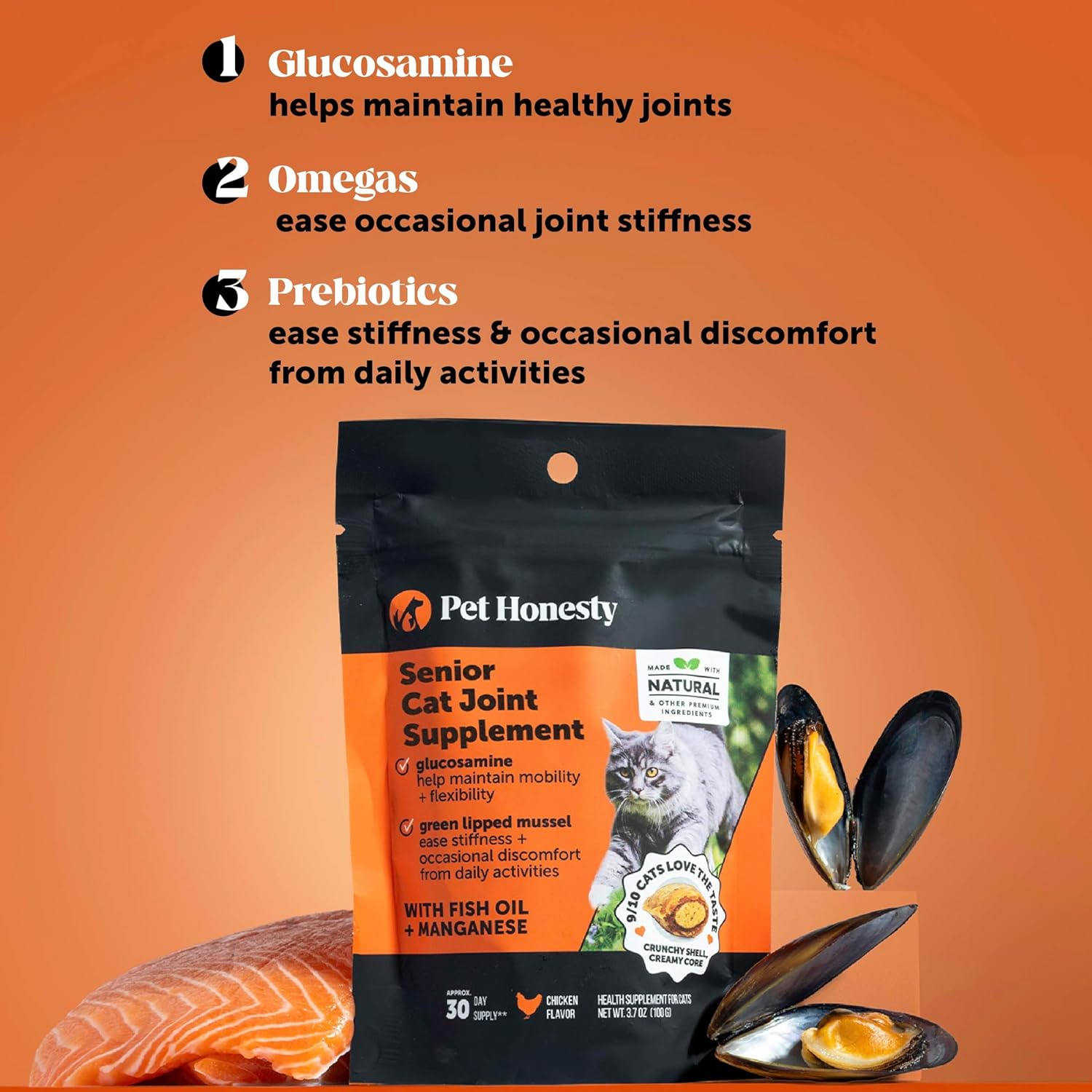 Senior Cat Joint Supplement Crunchy Creamy Hip + Joint for Cats - Ease Mobility Stiffness with Glucosamine Chondroitin, Green Lipped Mussel, Flexibility + Joint Support Chews (30-Day Supply) - Best Pet Care Store