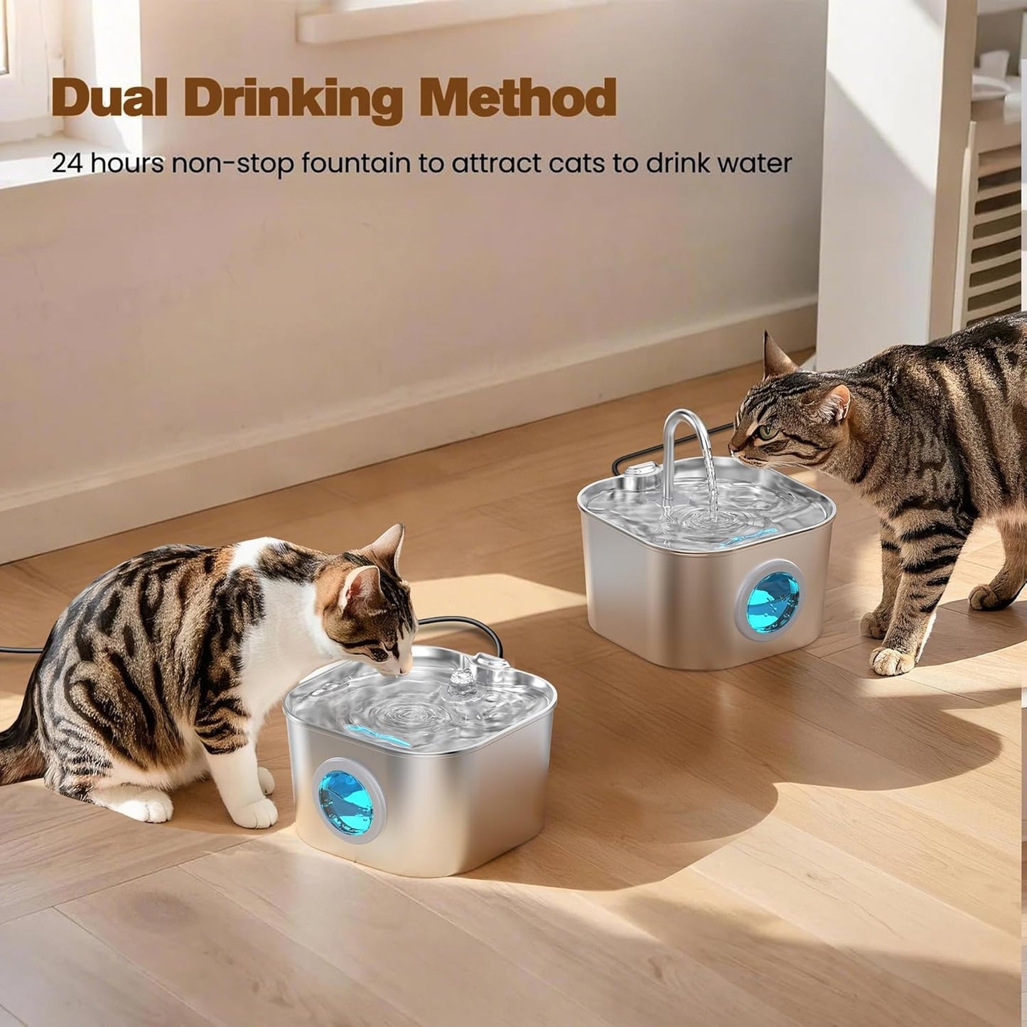Stainless Steel Cat Water Fountain – Automatic Indoor Pet Waterer, 2.2L with Faucet Flow - Best Pet Care Store