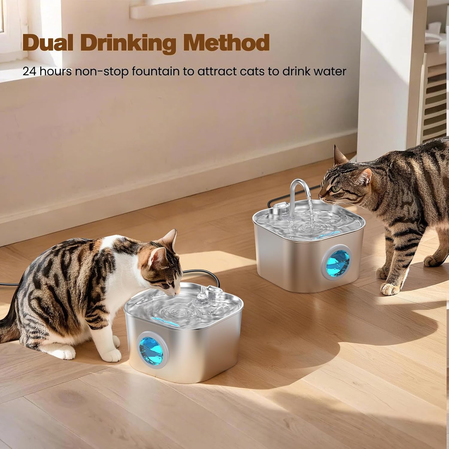 Stainless Steel Cat Water Fountain – Automatic Indoor Pet Waterer, 2.2L with Faucet Flow - Best Pet Care Store
