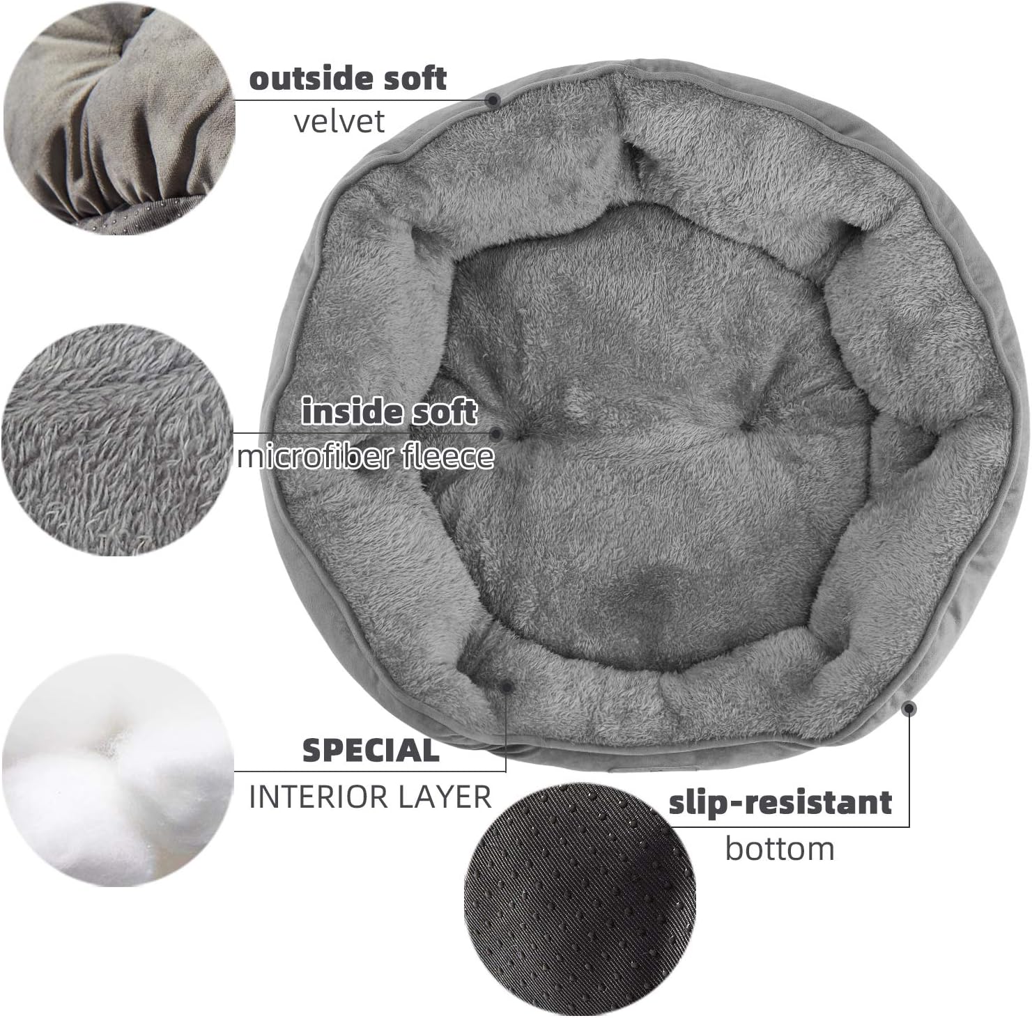 Small Dog & Cat Bed – Extra Soft, Machine Washable, Water-Resistant Bottom, 20", Grey - Best Pet Care Store