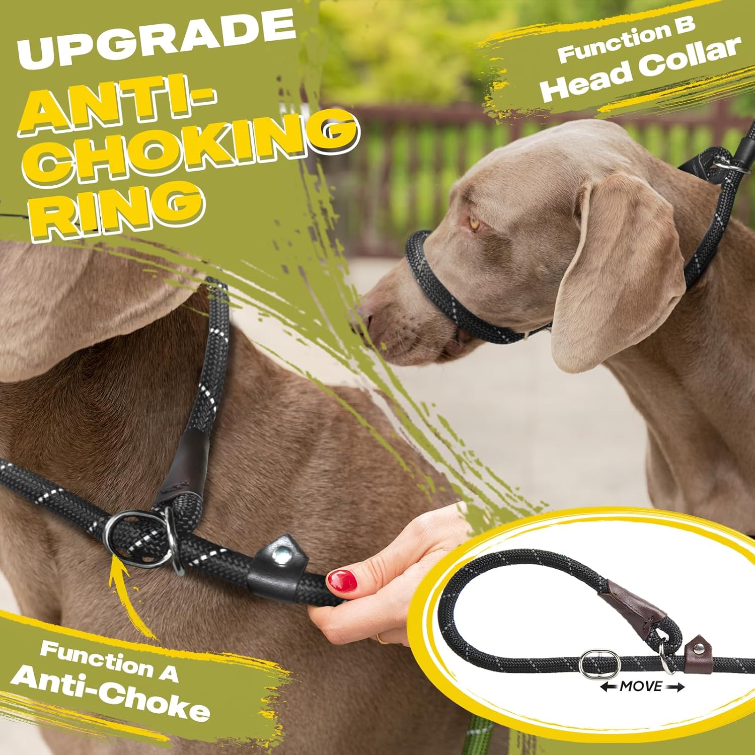 Heavy-Duty Slip Lead Dog Leash – 6Ft Reflective Rope Leash for Large & Medium Dogs, Black - Best Pet Care Store