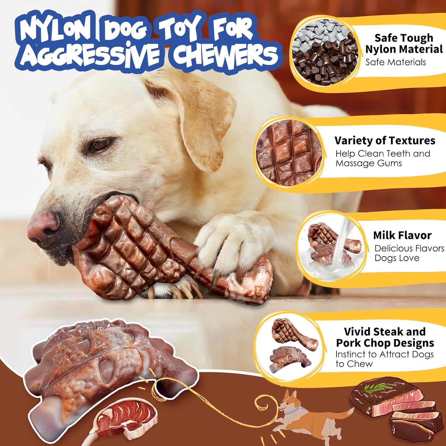 Dog Chew Toys for Aggressive Chewers：2 Pack Indestructible Dog Toy for Large Breed- Tough Nylon Teething Bone Toy to Keep Them Busy - Best Pet Care Store