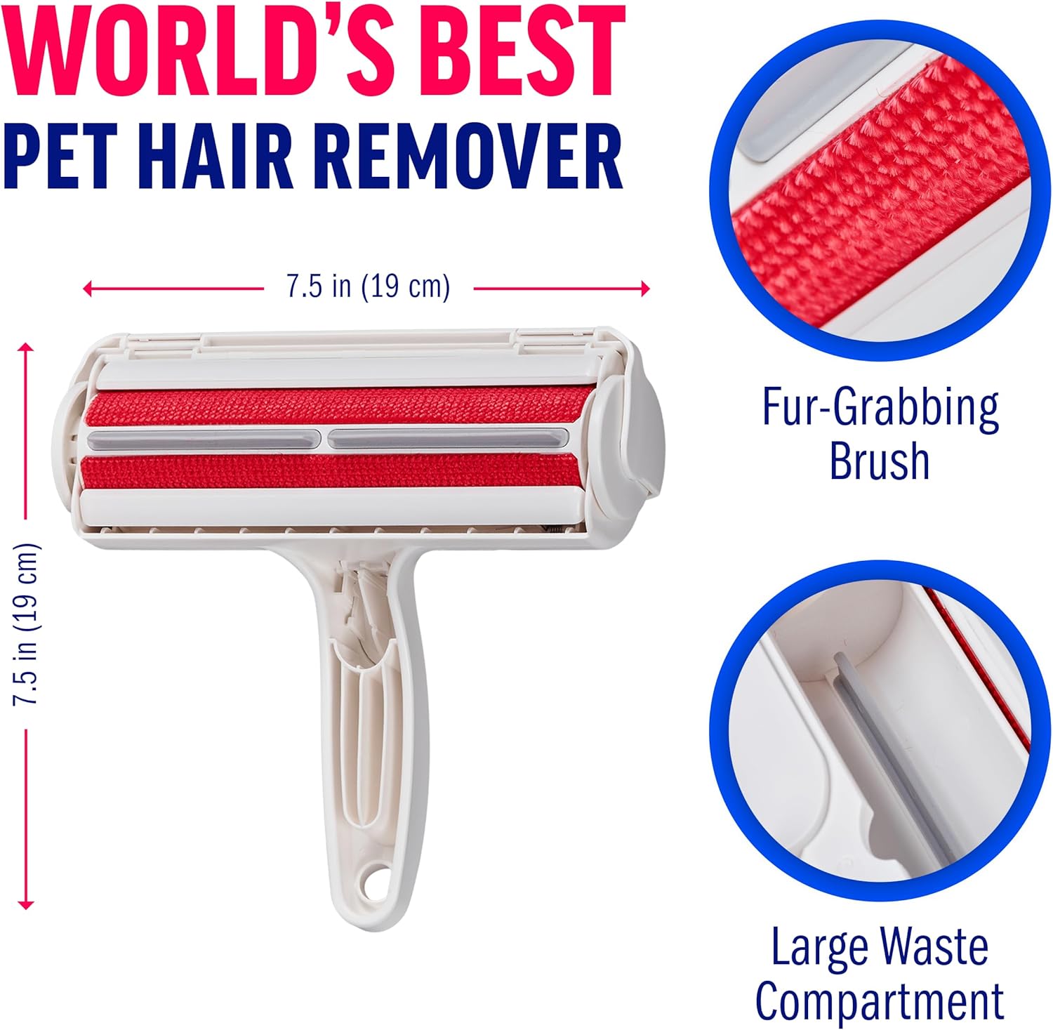 Pet Hair Remover – Original Size Reusable Lint Roller for Cat & Dog Hair on Furniture, Couch, Carpet, Car, Rugs & Bedding – Portable, Eco-Friendly (White) - Best Pet Care Store