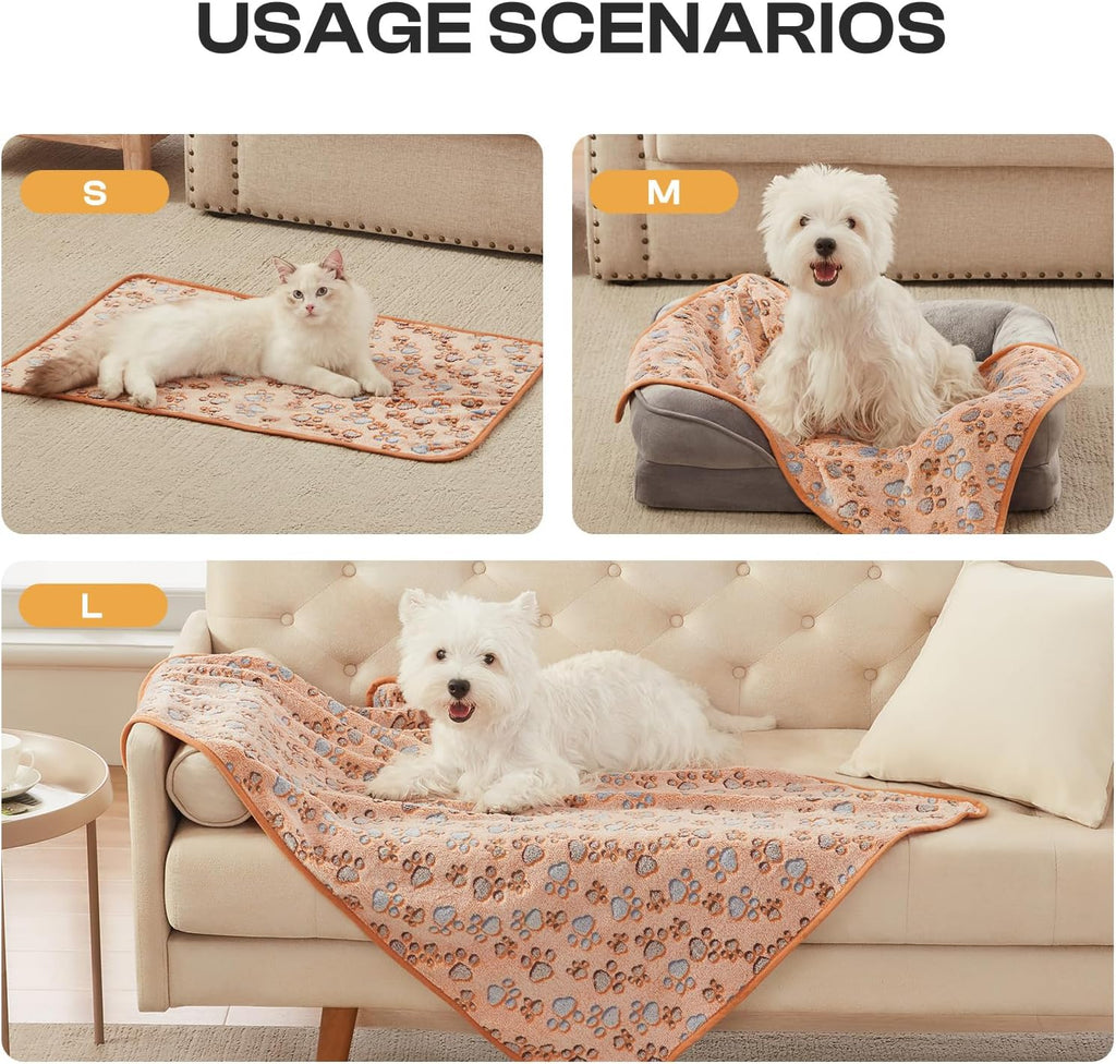 Dog Blanket 3 Pack, Soft Cozy Fleece Throw for Puppy Cat,23"X16" | Fuzzy Flannel Small Pet Blanket Washable, Cute Paw Print for Crate Car Bed. Puppy Essential,Cat Stuff Gifts,Small