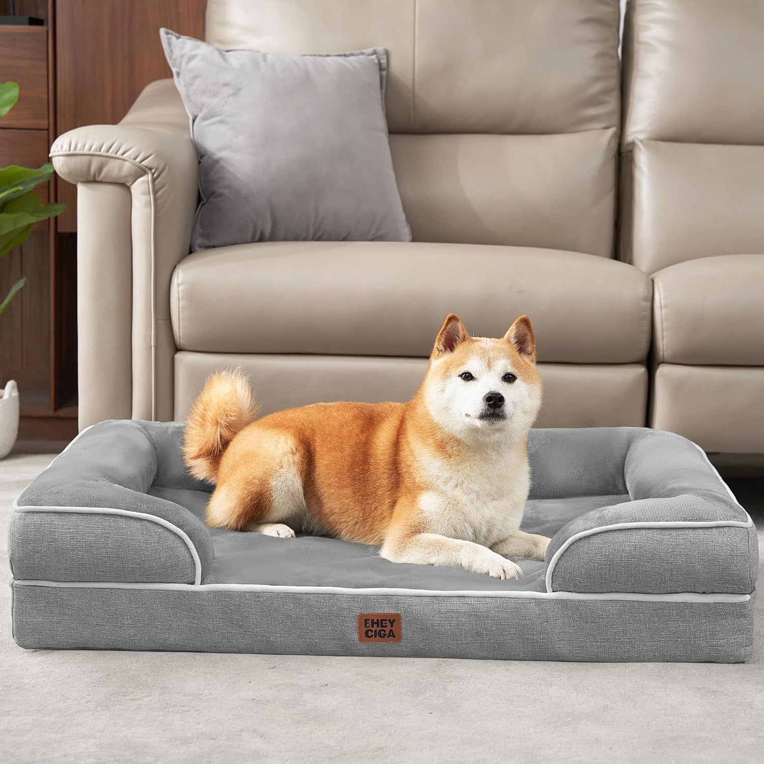 Orthopedic Memory Foam Dog Bed with Sides – Waterproof, Non-Slip, Washable Cover, Grey - Best Pet Care Store