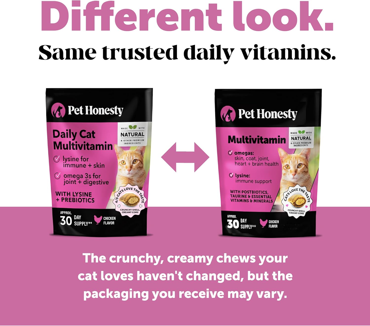 Cat Multivitamin Crunchy Creamy Chews - Daily Cat Vitamins with Lysine, Prebiotics, Omega 3 Fish Oil - Cat Treats for Immune Support, Skin Coat, Digestion, Heart + Joint Health (30-Day Supply) - Best Pet Care Store
