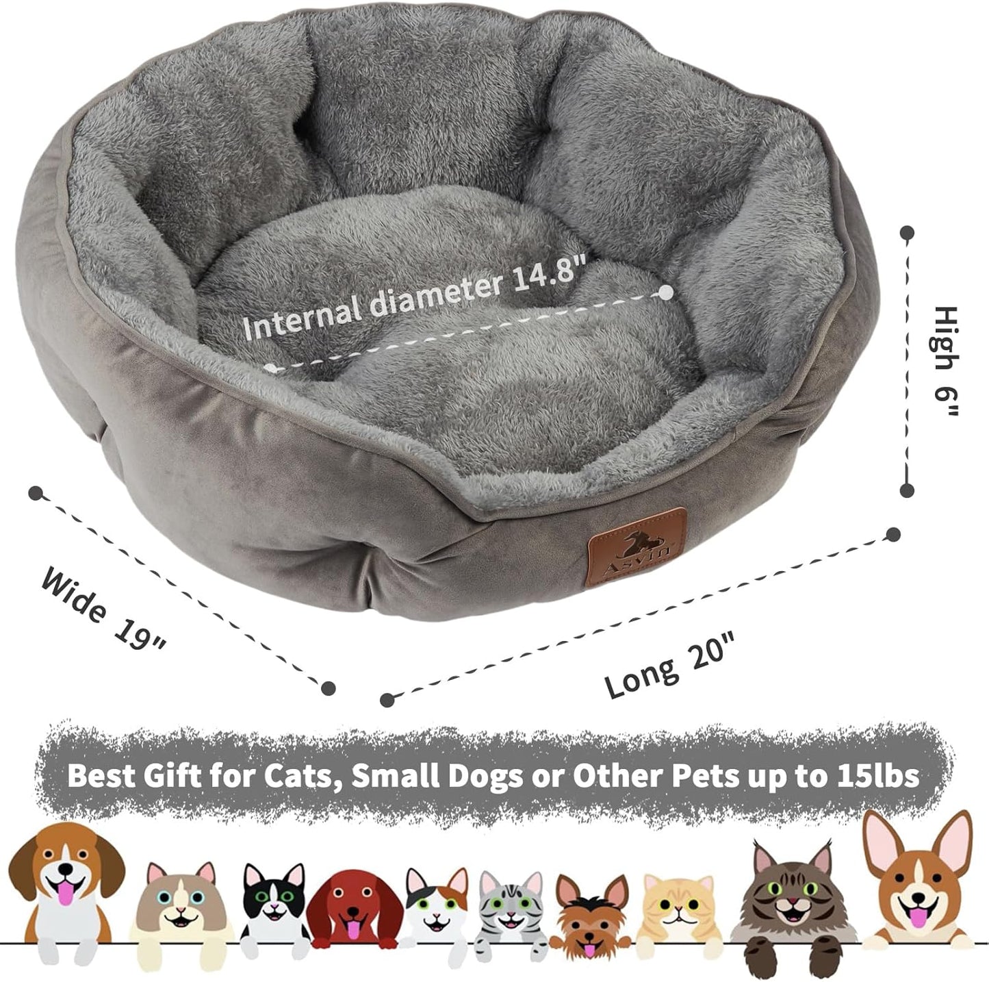 Small Dog & Cat Bed – Extra Soft, Machine Washable, Water-Resistant Bottom, 20", Grey - Best Pet Care Store