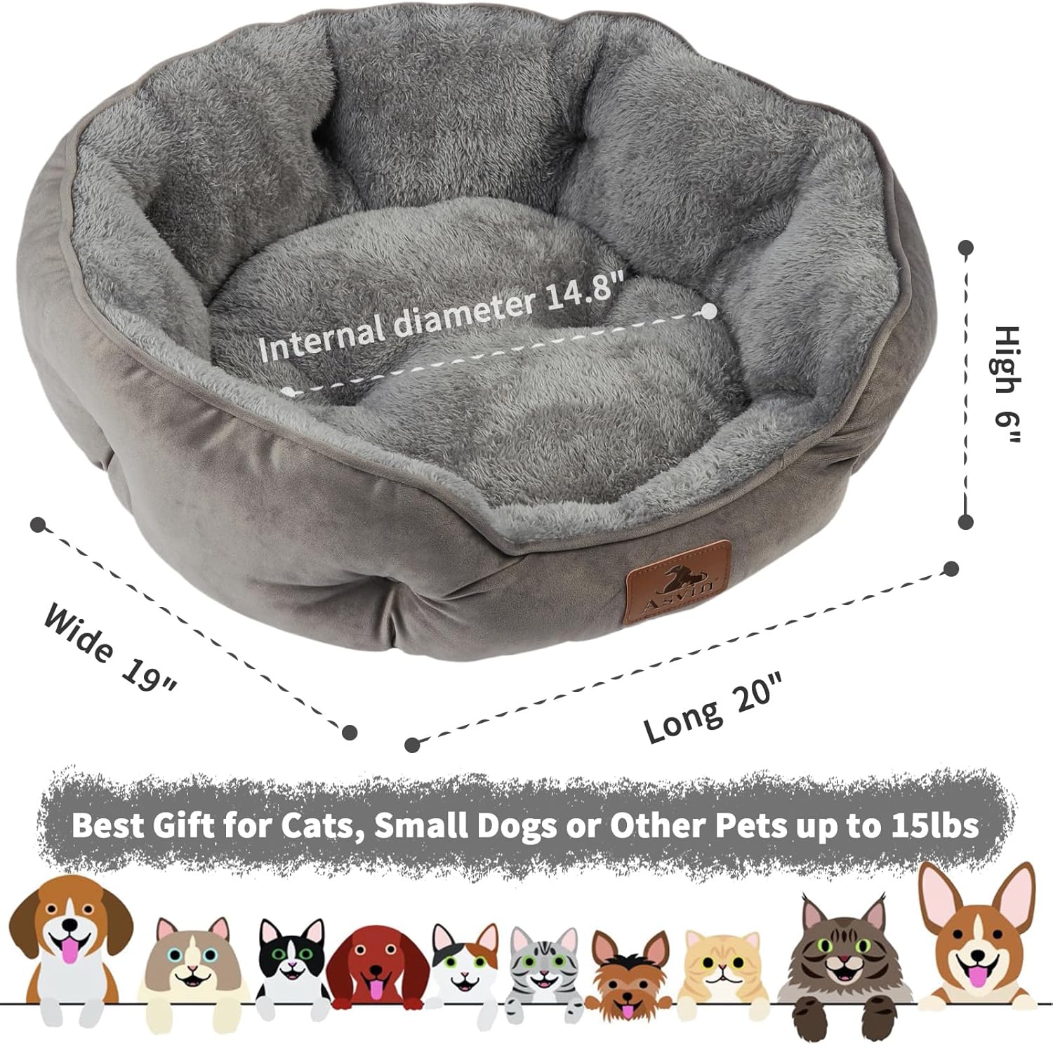 Small Dog & Cat Bed – Extra Soft, Machine Washable, Water-Resistant Bottom, 20", Grey - Best Pet Care Store