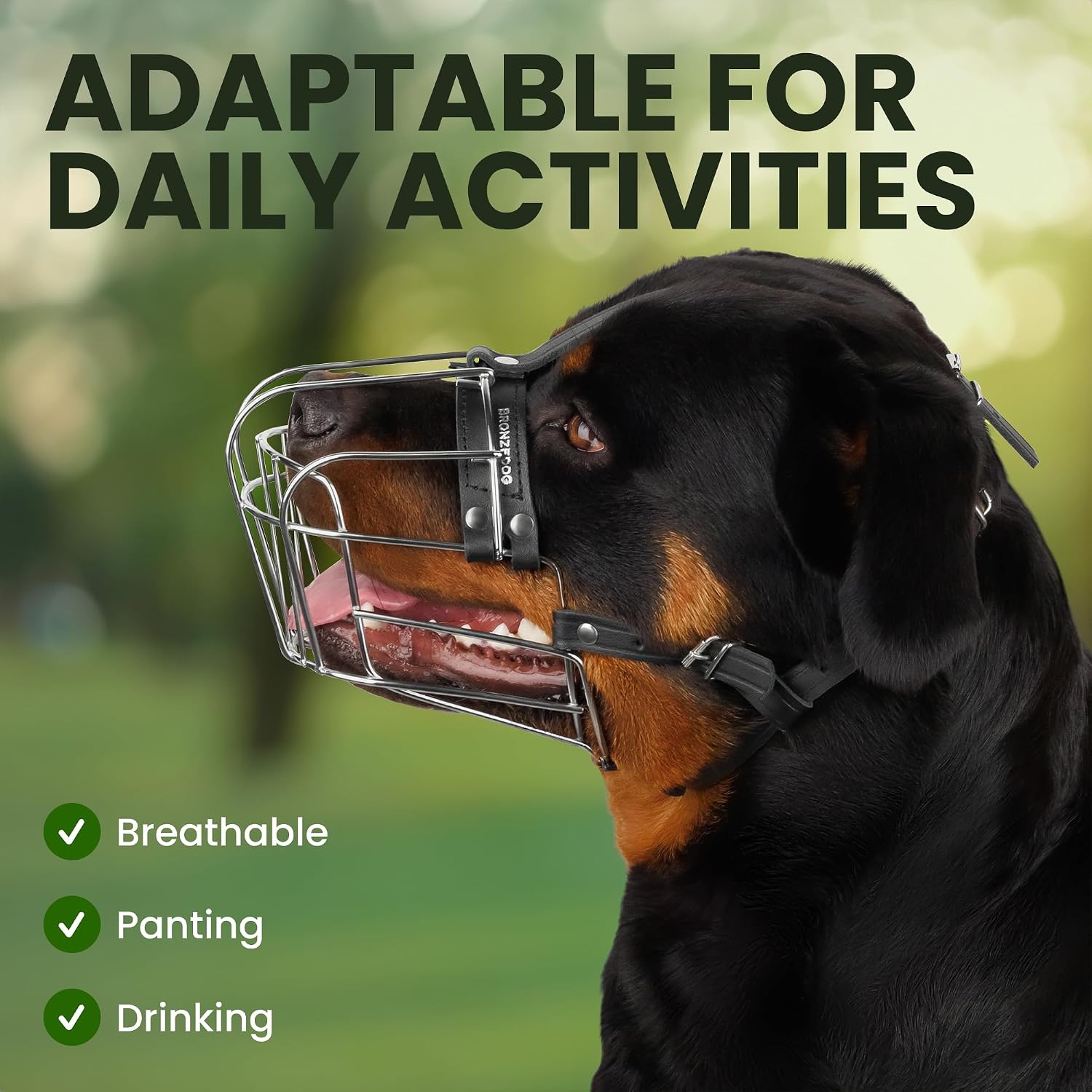 Dog Muzzle Adjustable Durable Metal Wire Basket for Large and Extra Large Dogs with Leather Straps Breathable, Drinkable, Training, Prevents Biting (Stainless Steel, Rottweiler) - Best Pet Care Store