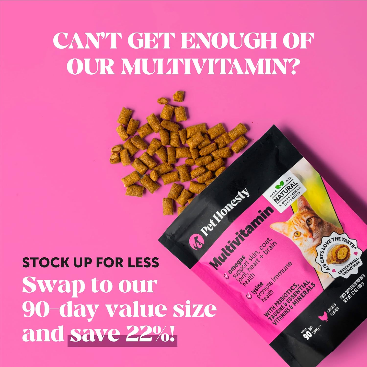Cat Multivitamin Crunchy Creamy Chews - Daily Cat Vitamins with Lysine, Prebiotics, Omega 3 Fish Oil - Cat Treats for Immune Support, Skin Coat, Digestion, Heart + Joint Health (30-Day Supply) - Best Pet Care Store