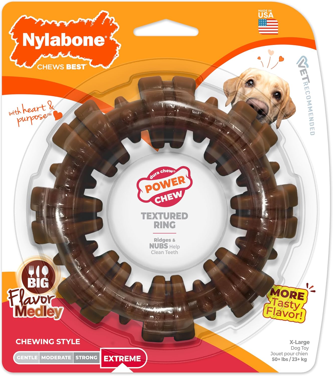 Textured Ring Power Chew Toy for Large Dogs, Durable Dog Toys for Aggressive Chewers, Strong Dog Chew Bones to Keep Them Busy, Flavor Medley, X-Large - 50+ Lbs, 1 Count - Best Pet Care Store