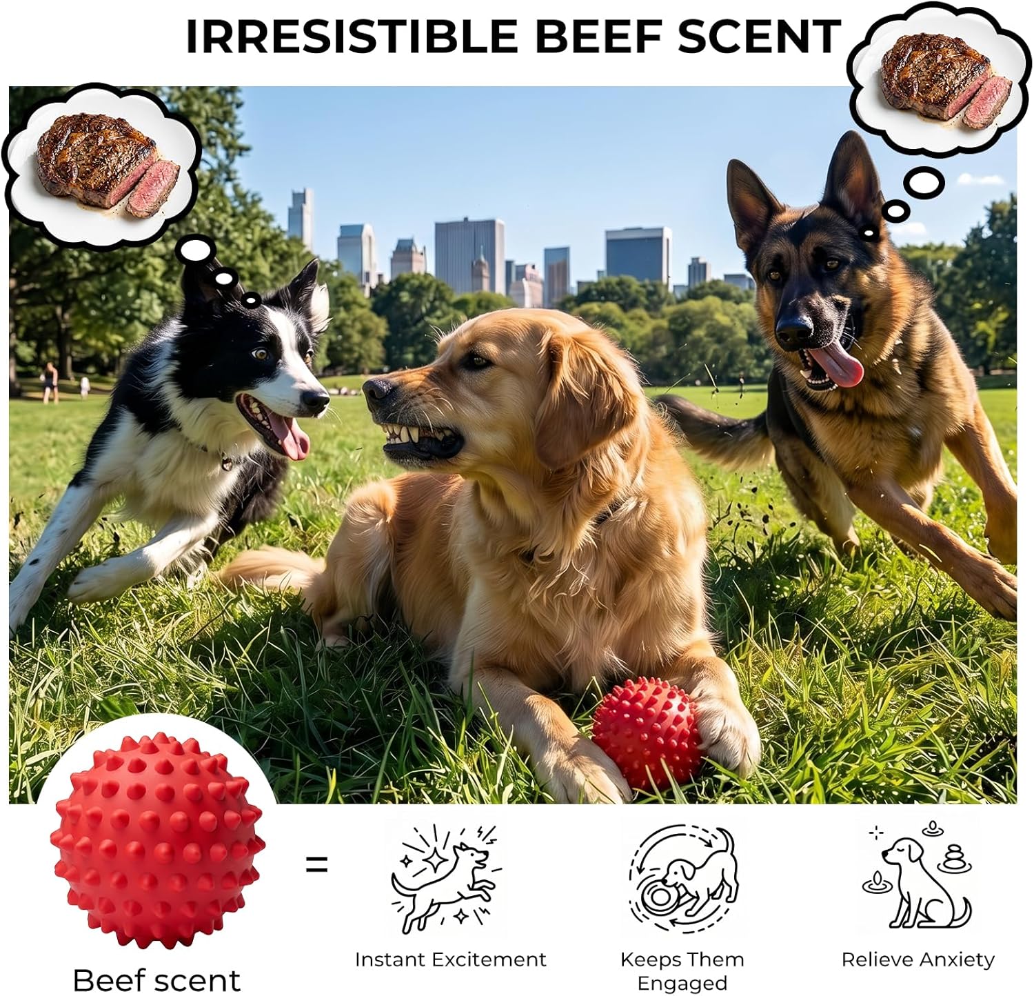 Beef-Flavored Durable Dog Ball for Aggressive Chewers, Tough Squeaky Rubber Toy for Pitbulls Large & Medium Breeds - Best Pet Care Store
