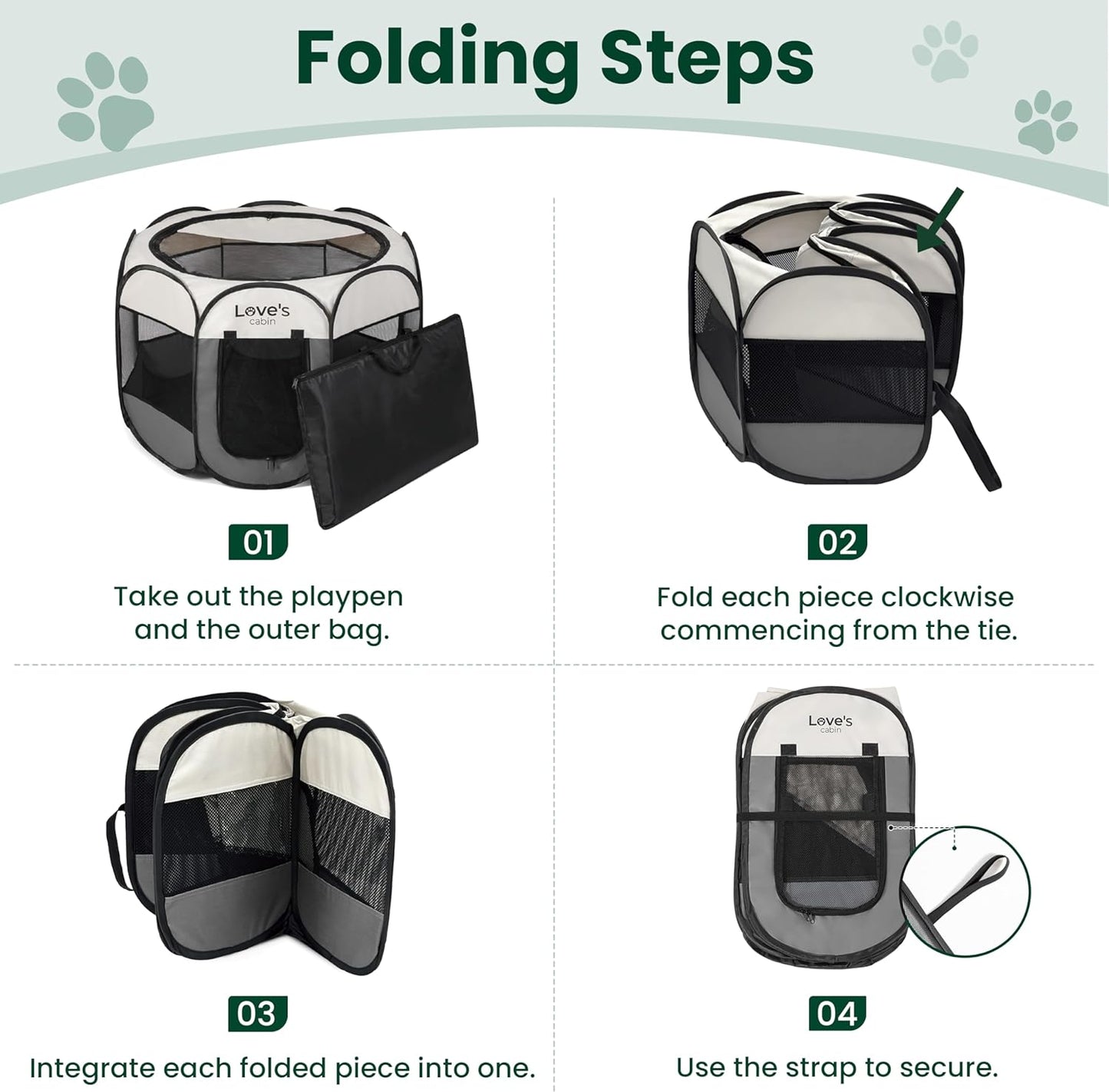 Pet Puppy Dog Playpen, Small Dog Tent Crates Cage Indoor/Outdoor, Portable Playpen for Cat, Foldable Pop up Dog Kennel Playpen with Carring Case, Removable Zipper Top, Grey - Best Pet Care Store