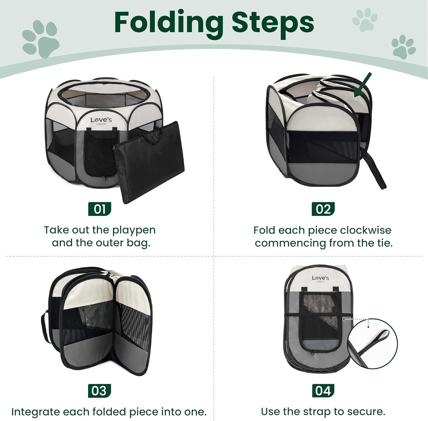 Pet Puppy Dog Playpen, Small Dog Tent Crates Cage Indoor/Outdoor, Portable Playpen for Cat, Foldable Pop up Dog Kennel Playpen with Carring Case, Removable Zipper Top, Grey - Best Pet Care Store