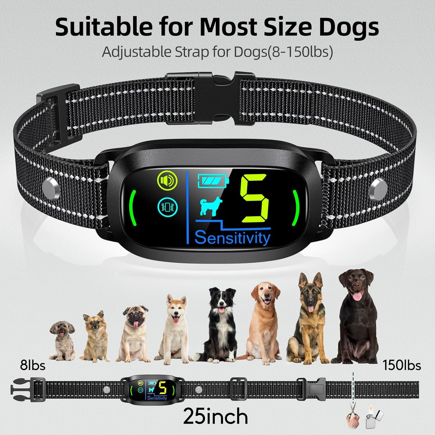 Rechargeable Smart Dog Bark Collar – Beep & Vibration, 5 Sensitivity Levels, All Sizes - Best Pet Care Store