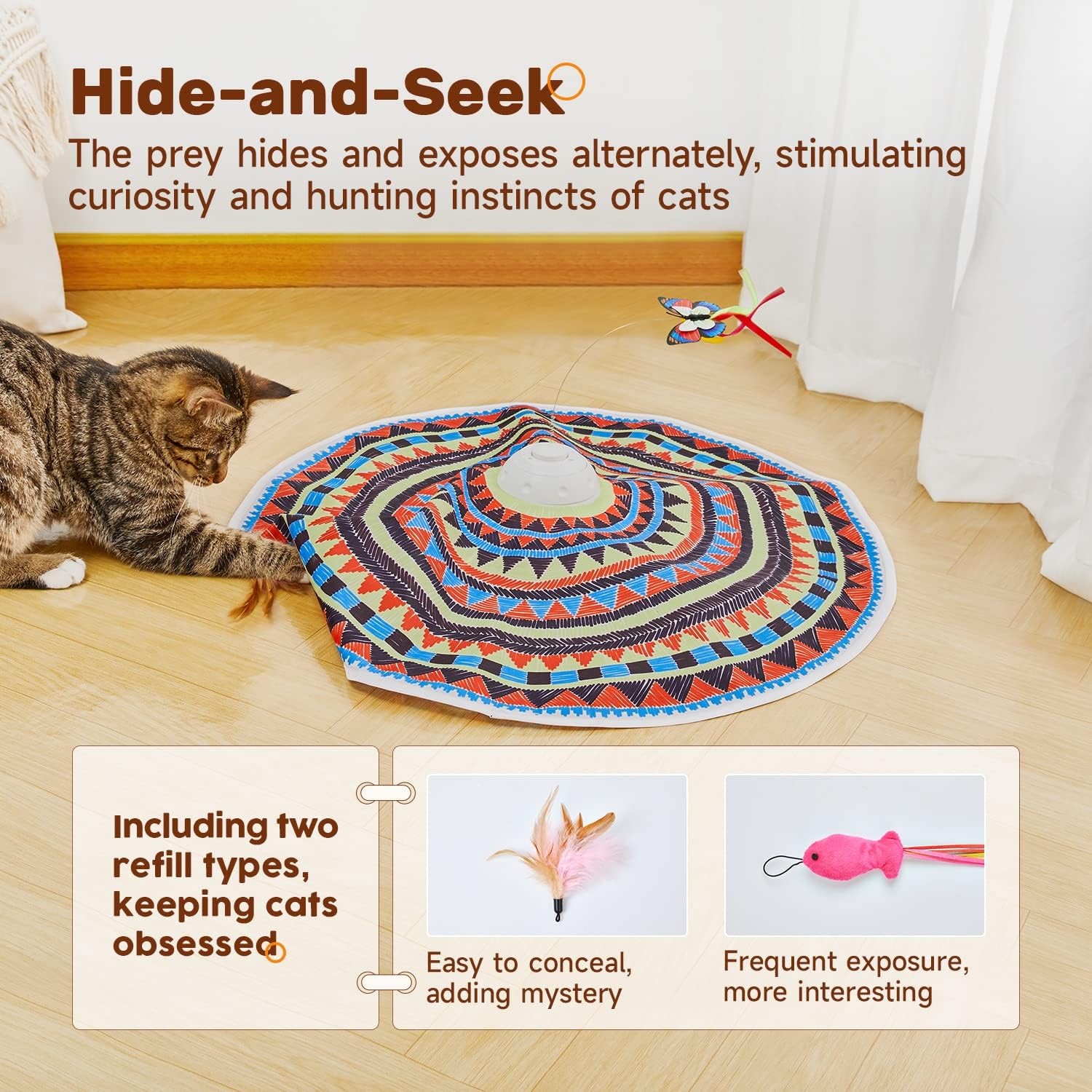 3-in-1 Rechargeable Hide & Seek Cat Toy – Fluttering Butterfly & Feather Wand - Best Pet Care Store