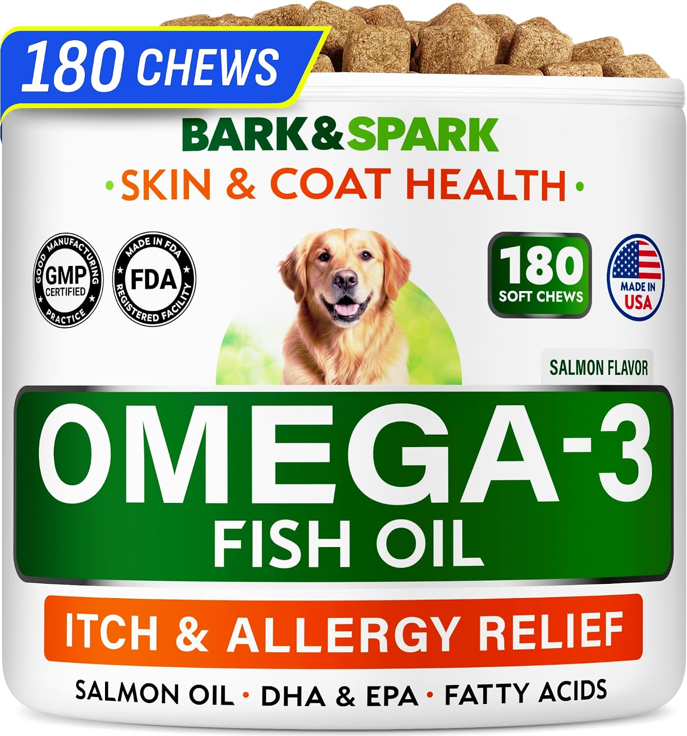 Omega 3 Fish Oil Treats for Dogs & Cats – Skin, Coat & Joint Support, 180ct - Best Pet Care Store
