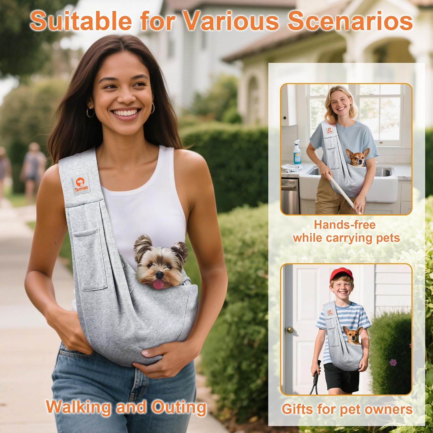 Small Dog Sling Carrier - Cat Sling Carrier - Classic Pocket & Classic Strap - for 3-10 Lbs Pets(Grey) - Best Pet Care Store