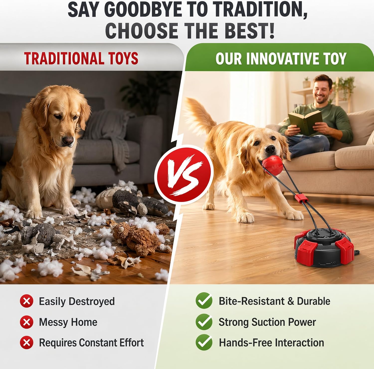 Dog Toys Upgraded Suction Cup Tug Dog Ball, Chew & Puppy Teethingtoy Ball, Indoor & Outdoor Interactive Chew Toy for Aggressive Chewers - Best Pet Care Store