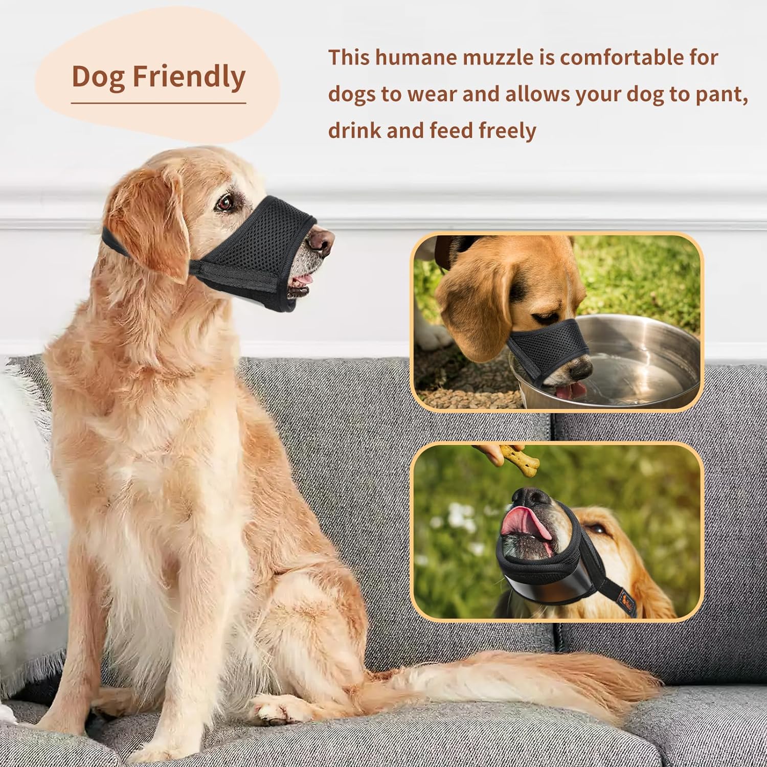 Dog Muzzle,Soft Nylon Muzzle anti Biting Barking Chewing,Air Mesh Breathable Drinkable Adjustable Loop Pets Muzzle for Small Medium Large Dogs 4 Colors 4 Sizes (Black, L) - Best Pet Care Store