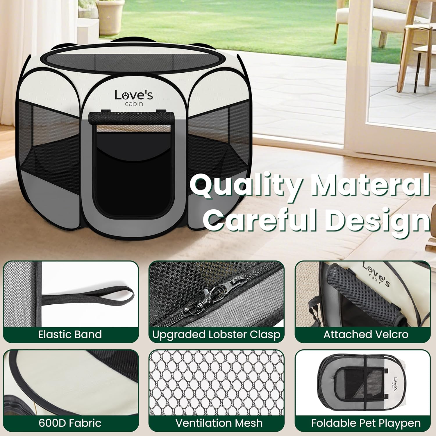 Pet Puppy Dog Playpen, Small Dog Tent Crates Cage Indoor/Outdoor, Portable Playpen for Cat, Foldable Pop up Dog Kennel Playpen with Carring Case, Removable Zipper Top, Grey - Best Pet Care Store