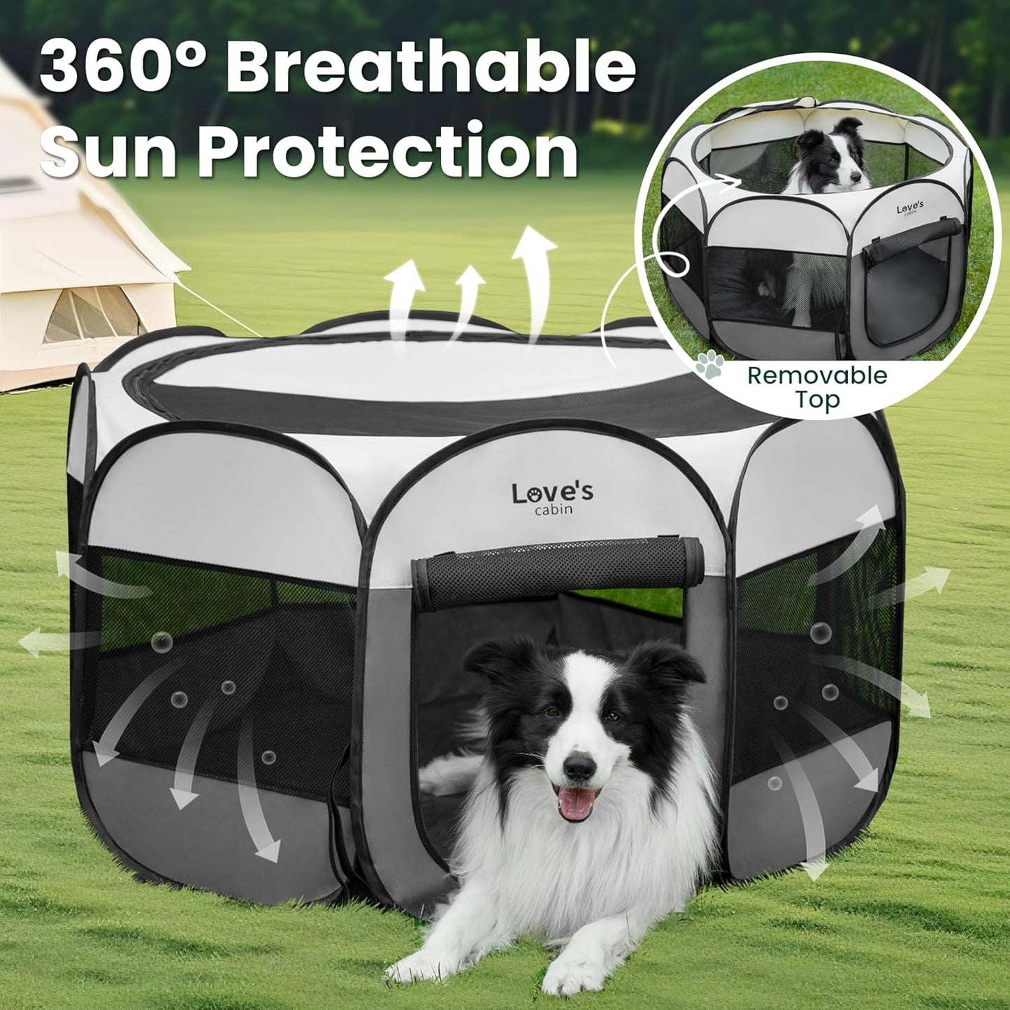 Pet Puppy Dog Playpen, Small Dog Tent Crates Cage Indoor/Outdoor, Portable Playpen for Cat, Foldable Pop up Dog Kennel Playpen with Carring Case, Removable Zipper Top, Grey - Best Pet Care Store