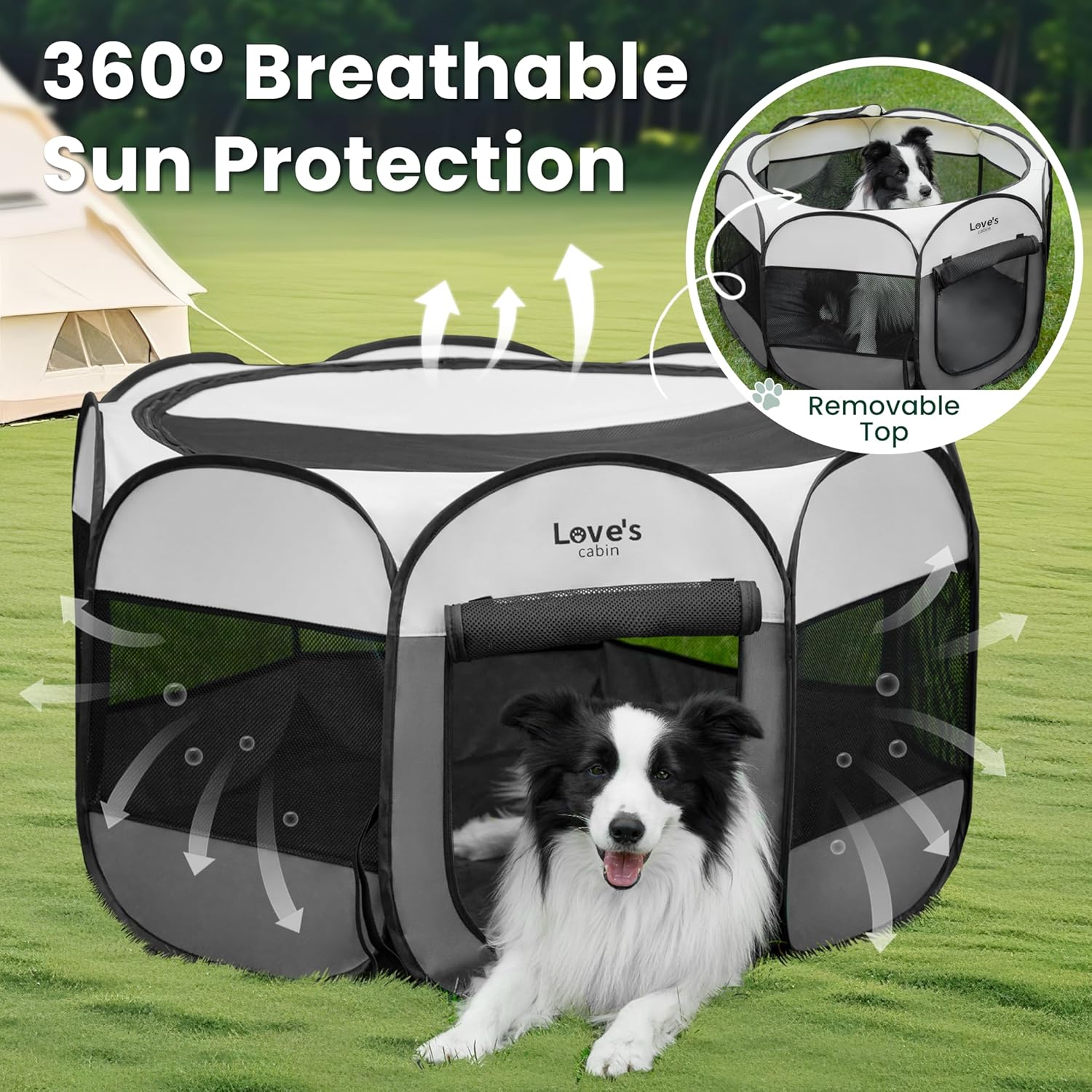 Pet Puppy Dog Playpen, Small Dog Tent Crates Cage Indoor/Outdoor, Portable Playpen for Cat, Foldable Pop up Dog Kennel Playpen with Carring Case, Removable Zipper Top, Grey - Best Pet Care Store