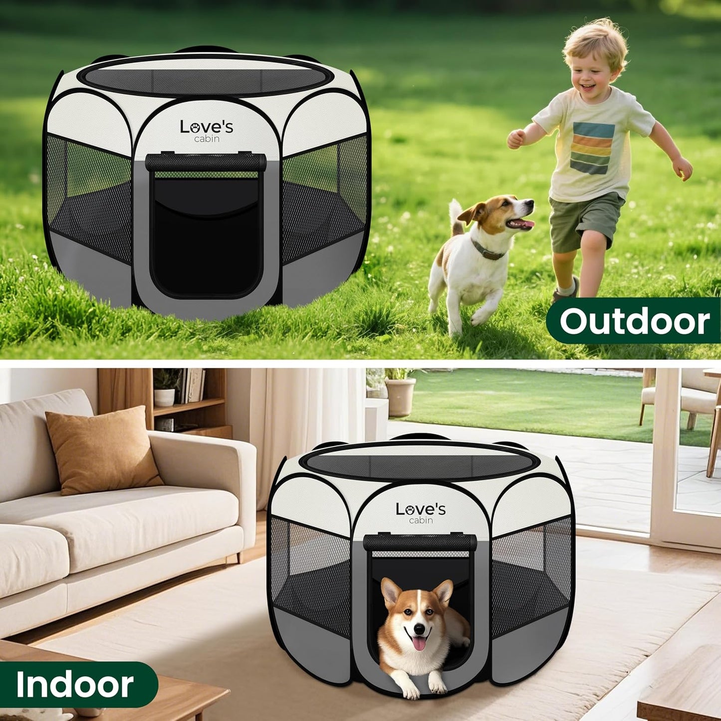 Pet Puppy Dog Playpen, Small Dog Tent Crates Cage Indoor/Outdoor, Portable Playpen for Cat, Foldable Pop up Dog Kennel Playpen with Carring Case, Removable Zipper Top, Grey - Best Pet Care Store