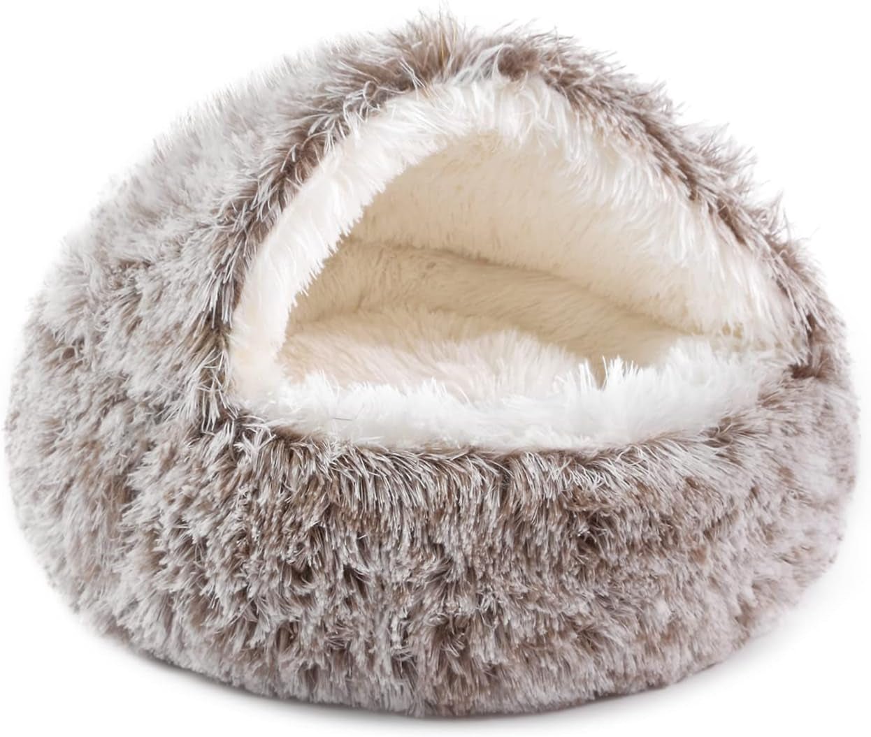 Hooded Donut Dog & Cat Cave Bed – Anti-Anxiety Plush Fluffy Covered Pet Bed, Small & Medium - Best Pet Care Store