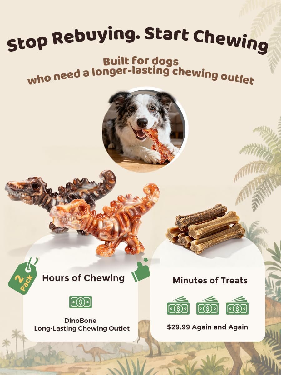 Dinobone 2-Pack Nylon Dog Chew Toys – Tough Bones for Aggressive Chewers, Bacon Flavor - Best Pet Care Store