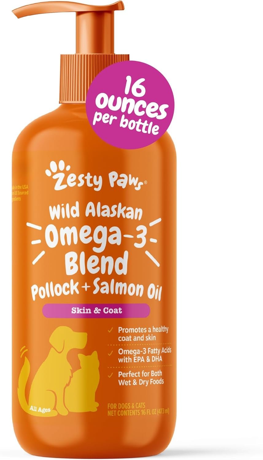 Zesty Paws Wild Alaskan Omega-3 Salmon & Pollock Oil for Dogs & Cats – 16oz - Best Pet Care Store